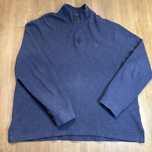 Men's Polo Ralph Lauren Sweater XXL Blue Green Pony 1/4 Zip Pullover‎ Preppy